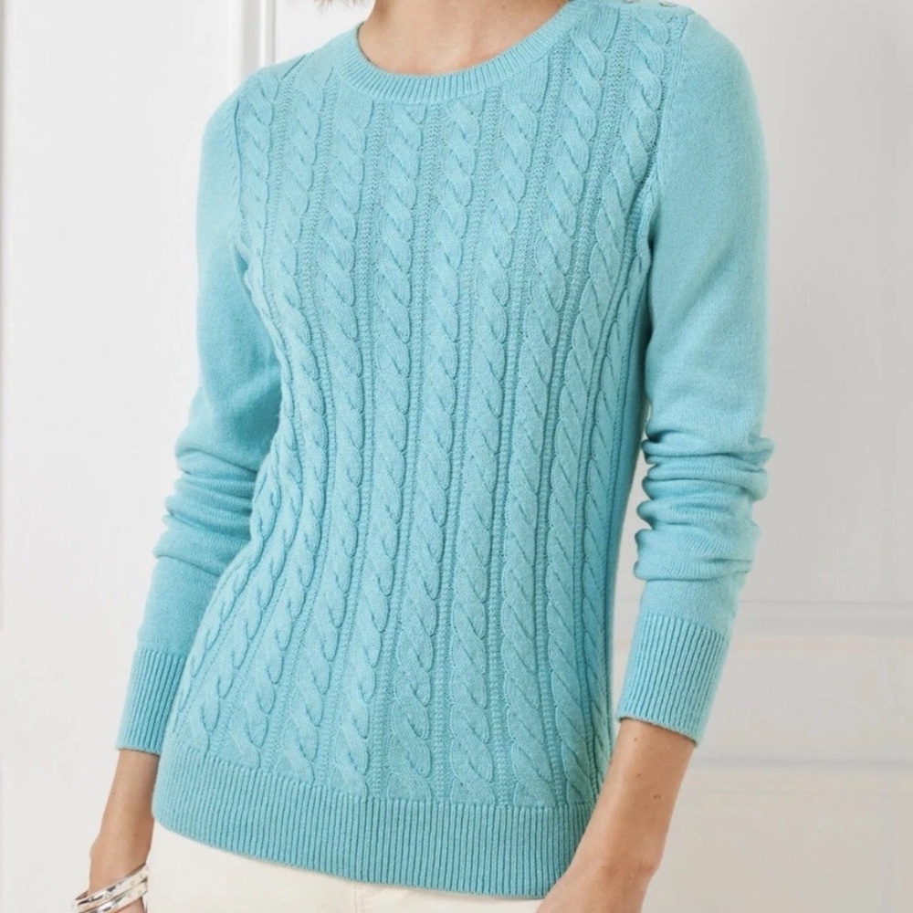 Talbots mint green cable-knit sweater Lambswool Blend XL